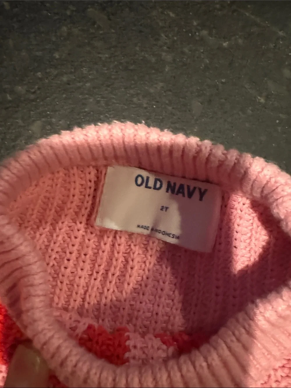 Old Navy Pink and Red Heart Colorblock Crewneck Sweater
